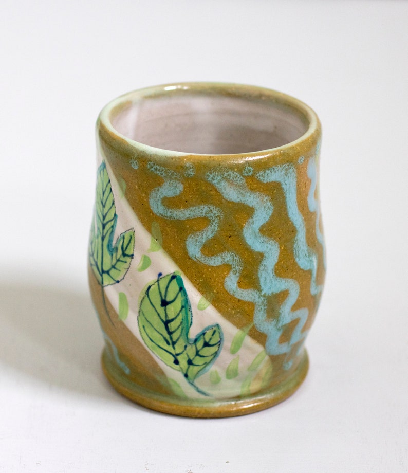 Sassafras cup, Ceramic cup handmade, Wheelthrown cup, Pottery tumbler, Handmade pottery cup, nature inspired, botanical cup, nature lover image 2