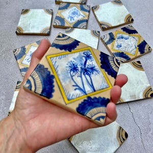 Ceramic Tile Mural, Original art, hand Painted Tile, Delft, Handmade Tiles, Botanical Tiles, Painted Tiles, Ceramic Tile Wall Art, Clay Tile