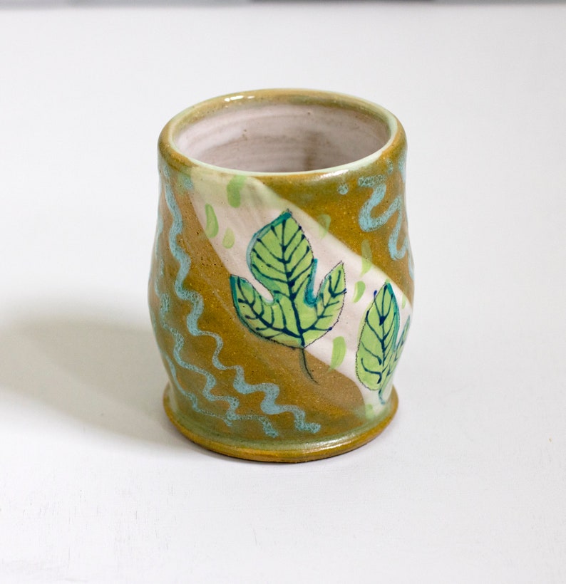 Sassafras cup, Ceramic cup handmade, Wheelthrown cup, Pottery tumbler, Handmade pottery cup, nature inspired, botanical cup, nature lover image 1