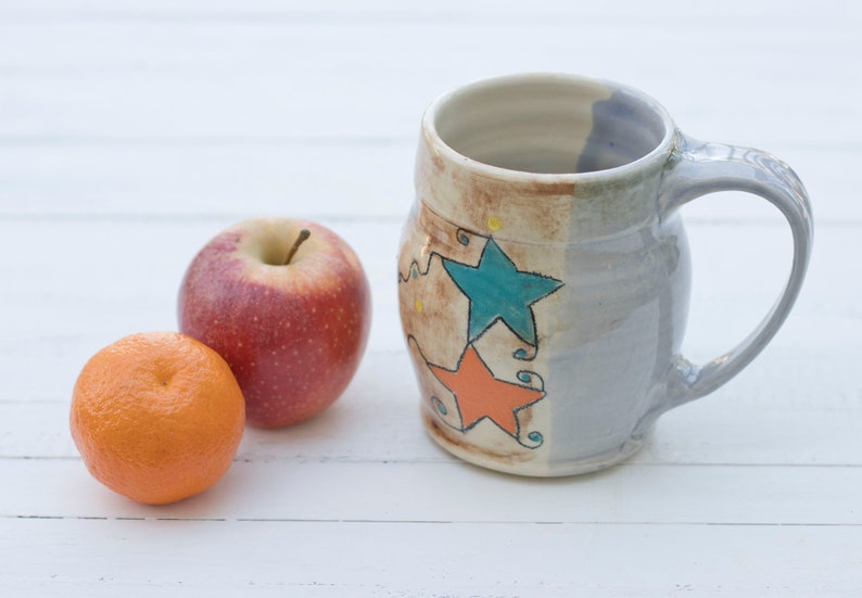 sale pottery, ready to ship, Wheel thrown pottery, star mug, Pottery handmade, mugs handmade, ceramic mug handmade, hand painted mug image 3