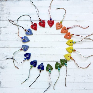 Handmade Glazed Ceramic Heart Ornament: Beaded Clay Hanging Heart