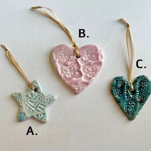 Ceramic ornament, gift topper, clay heart, heart shape ornament, heart ornament image 3