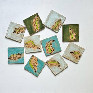 4" tile, handmade tiles, handmade accent tile, Ceramic accent tile, accent tile, fine art tile, fine art ceramic, original tile art, garden