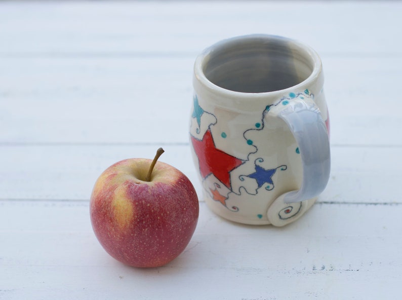 Handmade pottery mug, Star mug, celestial pottery mug, wheel thrown pottery mug, coffee mug handmade, celadon glaze pottery image 4