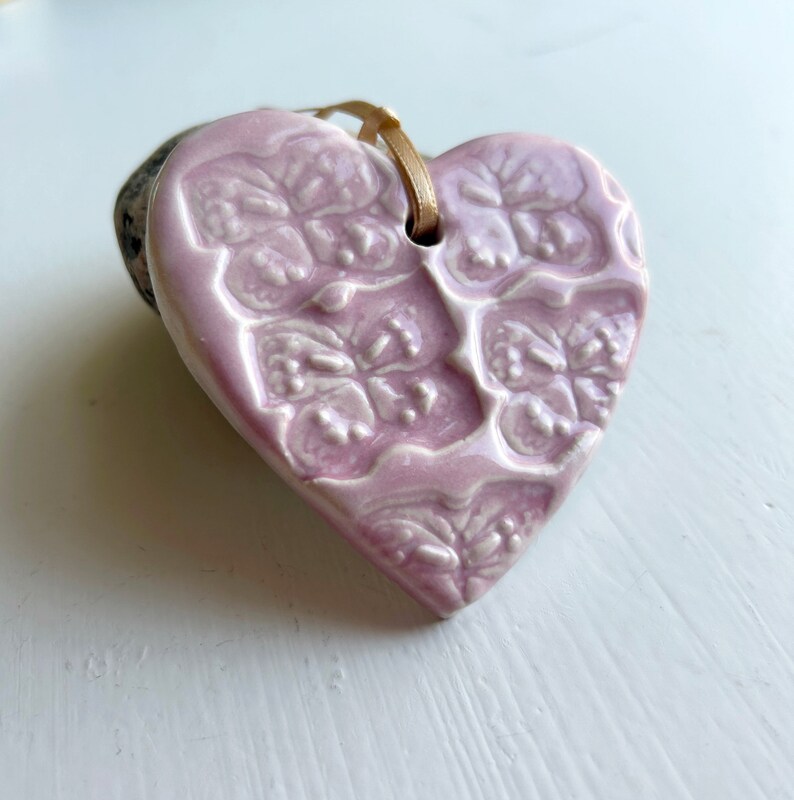 Ceramic ornament, gift topper, clay heart, heart shape ornament, heart ornament image 4