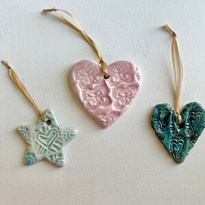 Ceramic ornament, gift topper, clay heart, heart shape ornament, heart ornament image 2