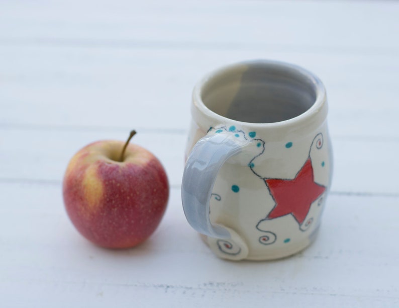 Handmade pottery mug, Star mug, celestial pottery mug, wheel thrown pottery mug, coffee mug handmade, celadon glaze pottery image 3