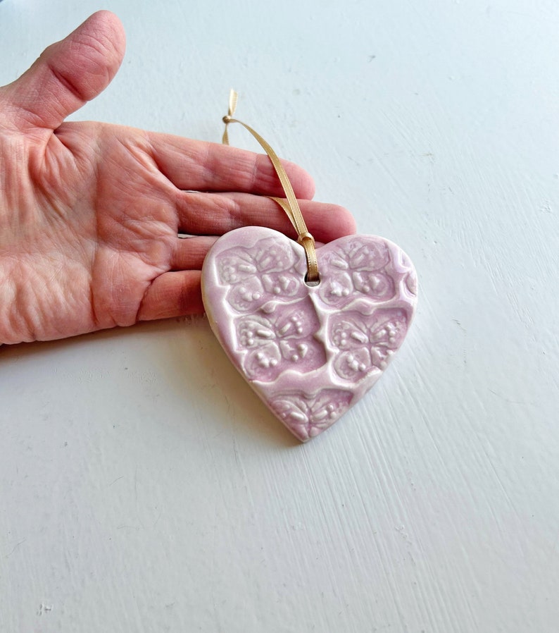 Ceramic ornament, gift topper, clay heart, heart shape ornament, heart ornament image 6