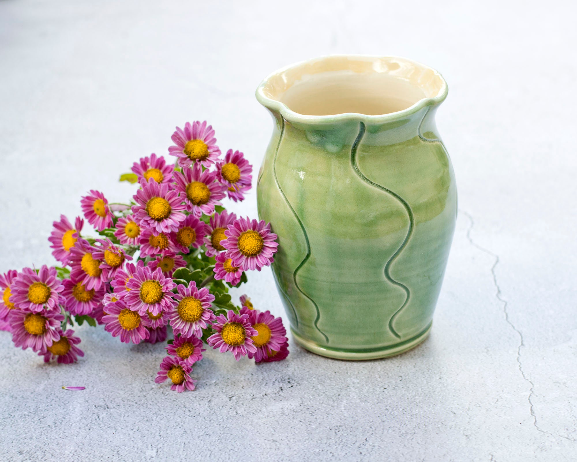 Handmade Wheelthrown Pottery Vase: Green Ceramic Stoneware, Mommy Vase ...