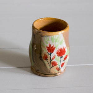 pottery cup, hand painted pottery, wheel thrown cup, wildflower cup, bud vase, floral pottery cup, gift for gardeners, gift for mom, hostess image 5