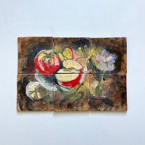Ceramic Tile Mural, Original Hand Painted Tiles, Tiles, Handmade Tiles, Botanical Tiles, Painted Tiles, Ceramic Tile Wall Art, Clay Tiles