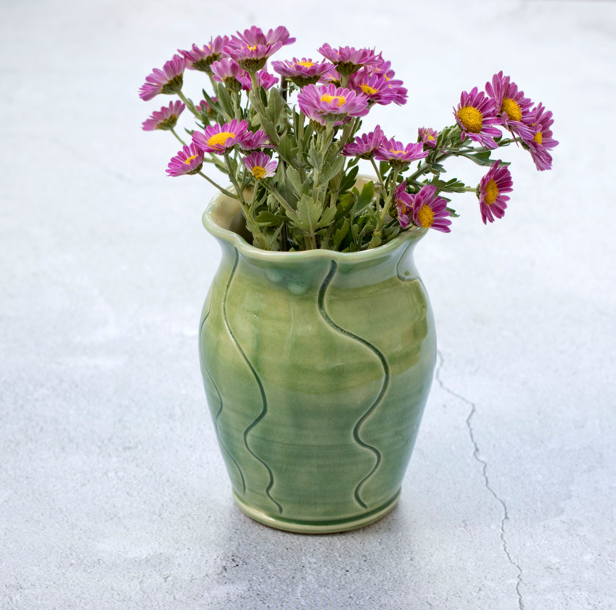 Handmade Wheelthrown Pottery Vase: Green Ceramic Stoneware, Mommy Vase ...