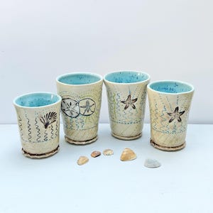 starfish vase, beach tumbler, pottery vase handmade, seashell vase, beach theme vase, seashell art, beach theme cup, beach theme centerpiece