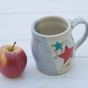 Handmade pottery mug, Star mug, celestial pottery mug, wheel thrown pottery mug, coffee mug handmade, celadon glaze pottery image 5