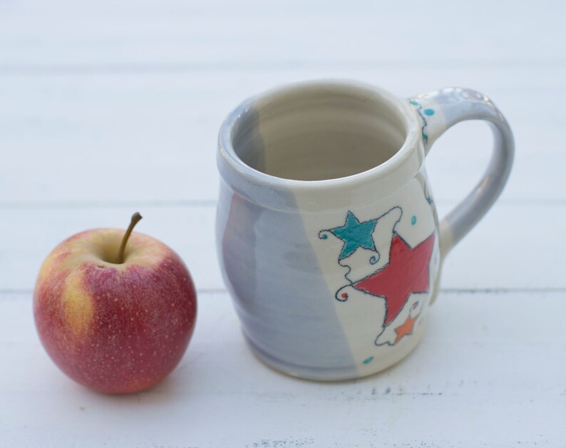 Handmade pottery mug, Star mug, celestial pottery mug, wheel thrown pottery mug, coffee mug handmade, celadon glaze pottery image 5