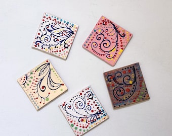 Handmade Ceramic Art Tile: 4" Stoneware Garden Accent, tile art, handmade tiles, hand painted tile, fine art ceramics
