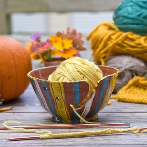 Handmade Ceramic Yarn Bowl: Wheel Thrown Pottery, Gift for Knitters