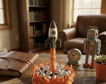 Silver Rocket Ship, Retro Rocket Ship Model, Rocket Decoration