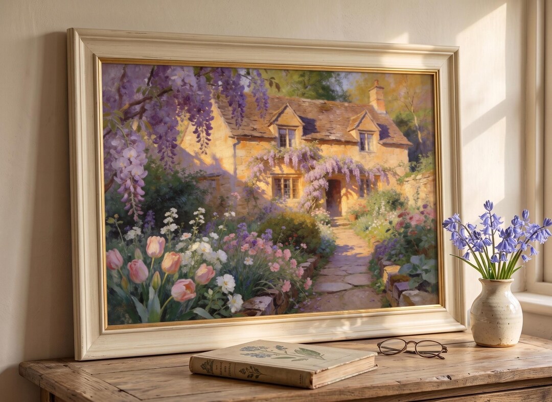 Cotswold Cottage Garden Print Spring Floral Wall Art A3 A4 A5 Landscape ...