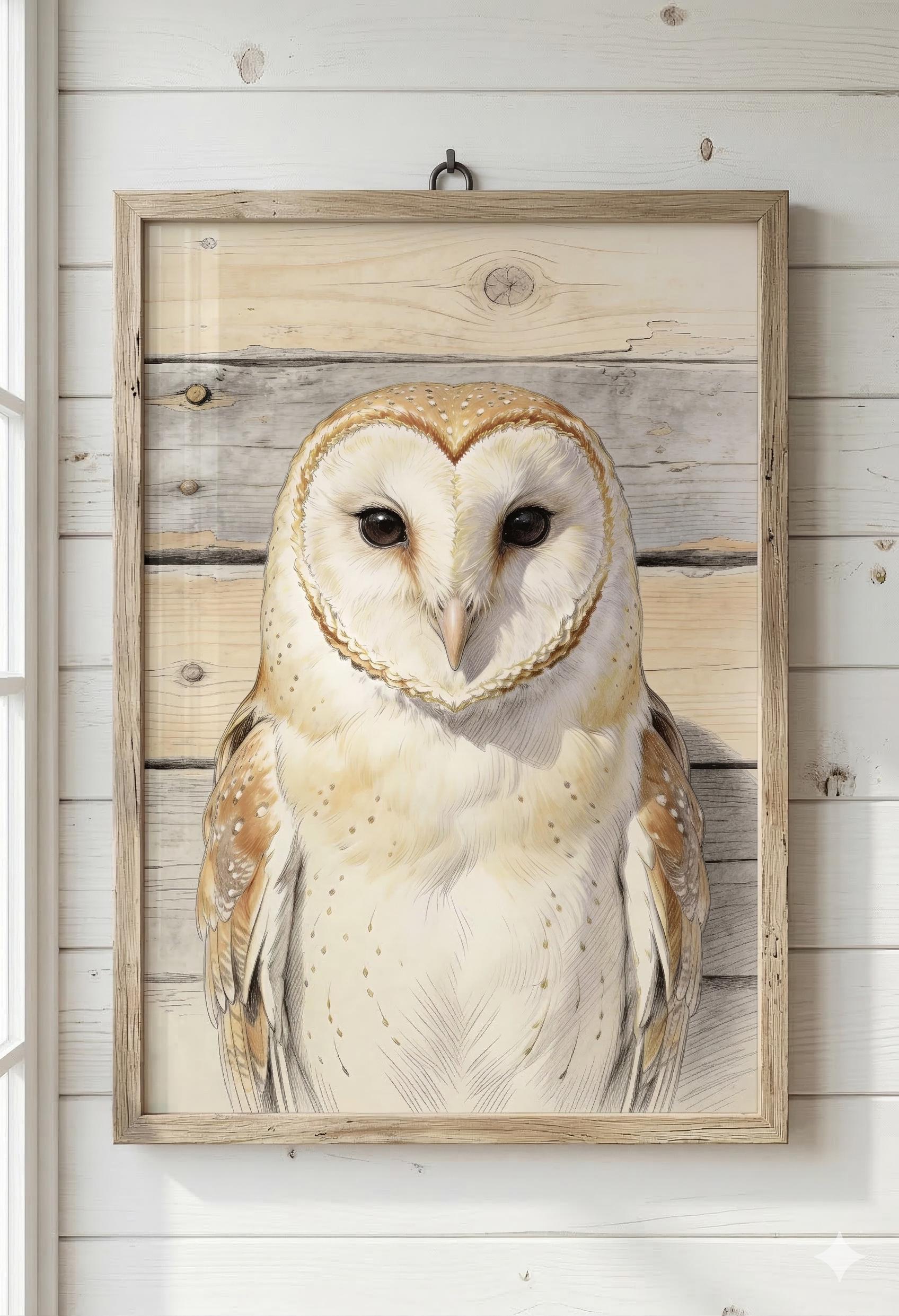 Barn Owl Portrait Wall Art – Rustic Wildlife Illustration – A3 A4 A5 ...