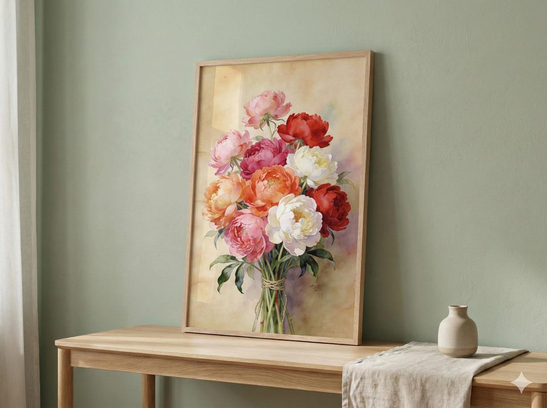 Peony Botanical Print - Vintage Flower Wall Art - A3 A4 A5 Cottagecore ...