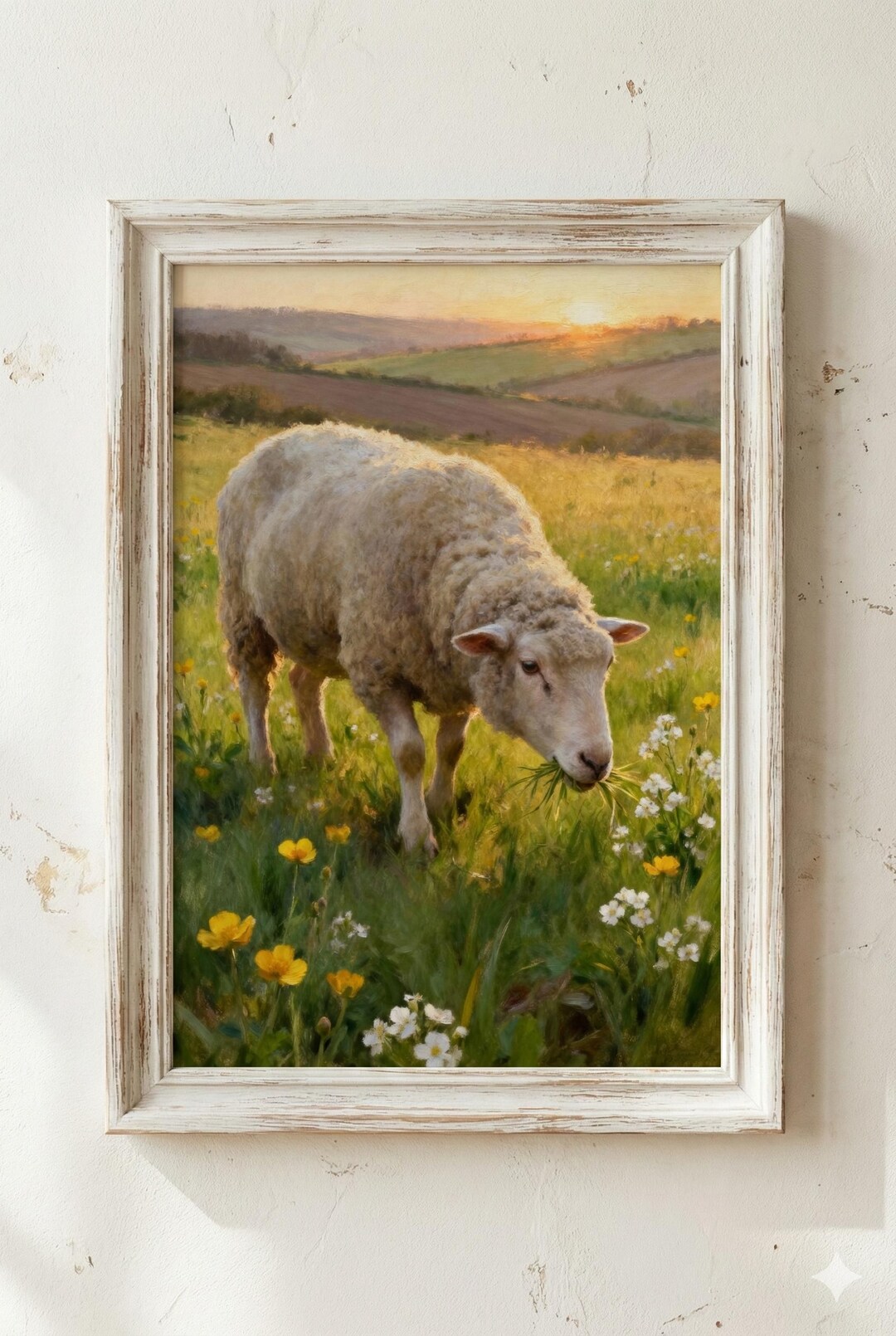 Grazing Sheep Print - Spring Countryside Wall Art - A3 A4 A5 Farmhouse ...