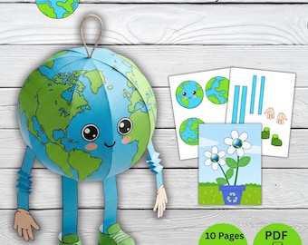 Lavoretti per la Giornata della Terra per bambini: pacchetto di attività stampabili in 3D a tema Terra, attività fai da te di ritaglio e incolla, per la scuola materna, la classe o l'istruzione a casa (PDF).