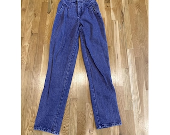 Vtg Rocky Mountain Jeansy z wysokim stanem i plisami w kolorze fioletowym, z odkrytymi plecami, w stylu western mom, rozmiar 3/4