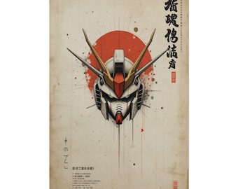 Gundam-mecha-helmposter opgerolde posters | Japanse zon, kanji-kunstdruk 2