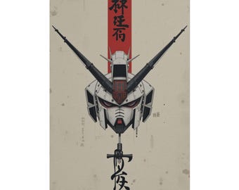 Poster Gundam samoeraihelm | Opgerolde poster, mecha-anime muurkunst