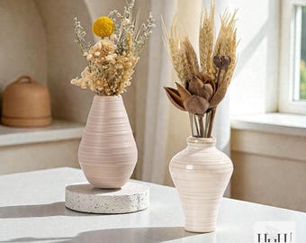 Modern Neutral Mini Vases | Ceramic Bud Vase Collection | Rustic Farmhouse Home Décor