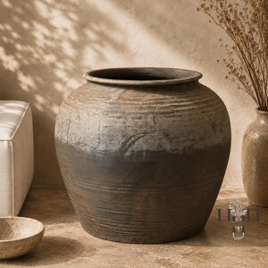 Maceta rústica de cerámica hecha a mano, grande, para interior y exterior, estilo granja, decoración de jardín, recipiente de regalo