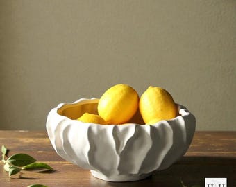 Keramik Obstschale | Moderne Ripple Schale | Creme, Weiß & Schwarz Home Decor Herzstück