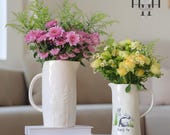 Ceramic Easter Bunny Pitcher Vase, Farmhouse Spring Flower Decor