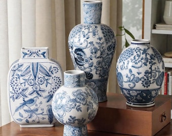 Blue, White Ceramic Vases & Jars – Classic Floral, Vintage Porcelain Décor