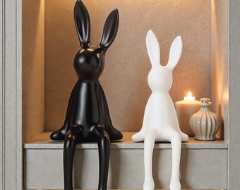 Sitting Bunny Figurine | Modern Rabbit Sculpture | Shelf Décor