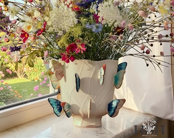 Ceramic Butterfly Vase, Floral Arrangement Vase, Decorative Flower Pot, Home Decor Centrepiece