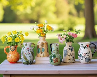 Ceramic Decorative Vase Set – Slim Bud Vase Flower Holder – Farmhouse Home Décor