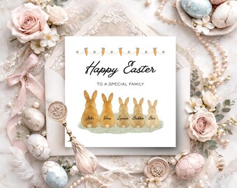 Personalised Watercolor Bunny Family Easter Card, Custom Spring Greeting