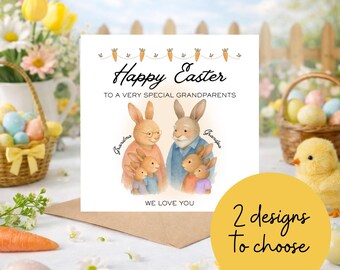 Personalised Bunny Family Easter Card, Watercolor Bunnies, Grandparents, Grandmother, Grandfather, Custom Spring Greeting