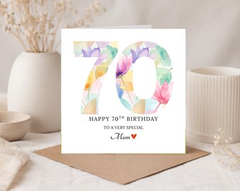 Personalised Floral 70th Birthday Card for Mum, Elegant Milestone Celebration