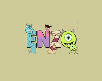 Nombre personalizado Monstruo retro PNG, Descarga digital de cumpleaños de monstruos, Disneyland Mike Sully Boo Niños PNG, Regalo de cumpleaños