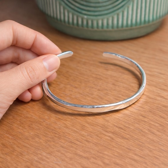 Sterling Silver Bangle Bracelet | Dainty Bangle for Her Adjustable Classic Bangle | Silver Bangle Bracelet | Letterbox Gift for Her