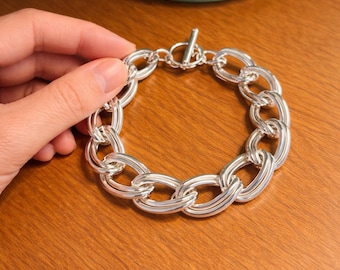 Pulsera de plata de ley con eslabones gruesos / Pulsera de eslabones de cadena / Pulsera de plata 925 / Pulsera de boda / Regalo para ella