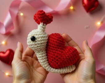 Modèle au crochet escargot de la Saint-Valentin au format PDF, animal en peluche Amigurumi au format PDF, modèle au crochet facile pour débutants au format PDF, tutoriel en peluche coeur à téléchargement immédiat.
