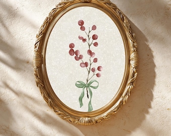 French Country Christmas Holly Print | Antique Winter Art (Digital Download)