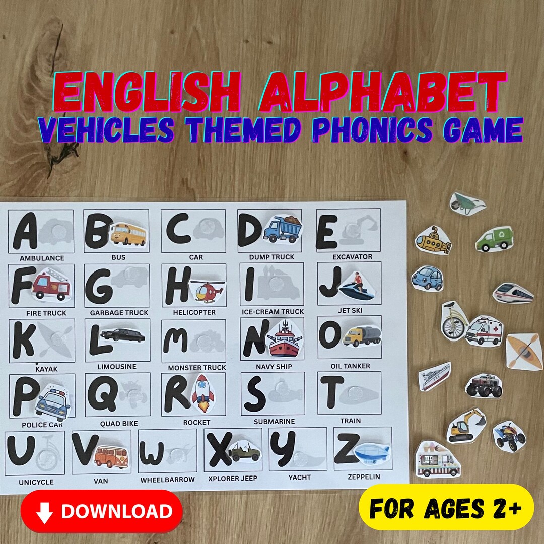 Vehicles Alphabet Phonics Game | Toddler ABC Learning Printable (ages 2 ...