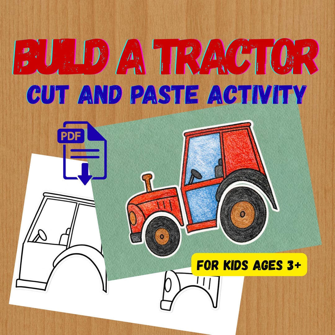 Tractor Craft for Kids | Cut and Paste Farm Activity (PDF Pattern) - Etsy