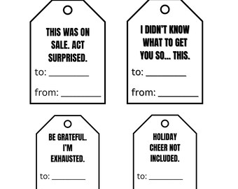 Etiquetas de regalo divertidas / Etiquetas imprimibles fáciles / Paquete PDF + PNG + SVG / 18 diseños sarcásticos