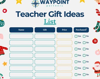 Lista de ideas de regalos para profesores / Organizador de agradecimiento a profesores / Rastreador de regalos para profesores en días festivos (PDF) / Descarga instantánea